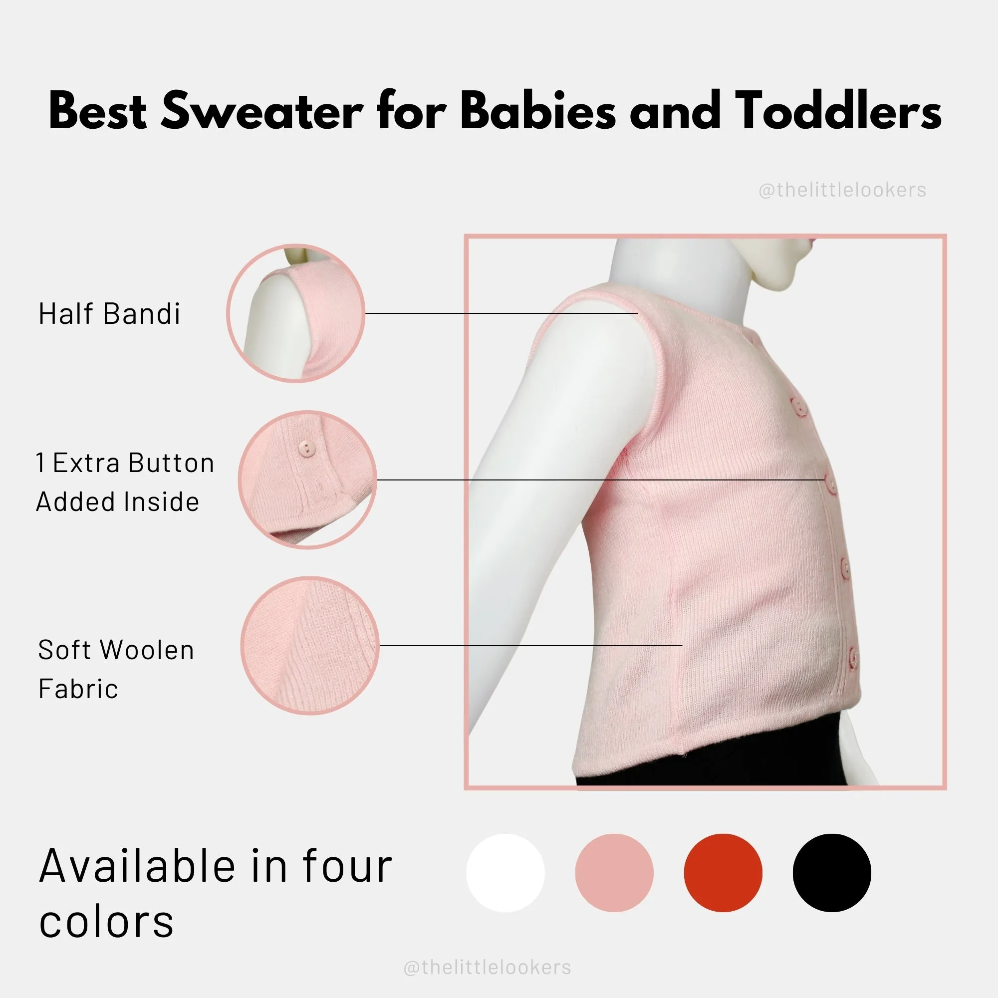 THE LITTLE LOOKERS Premium Quality Front Open Half Sweater/Inner/Bandi/Wollen Vest for New Born Babies/Infants