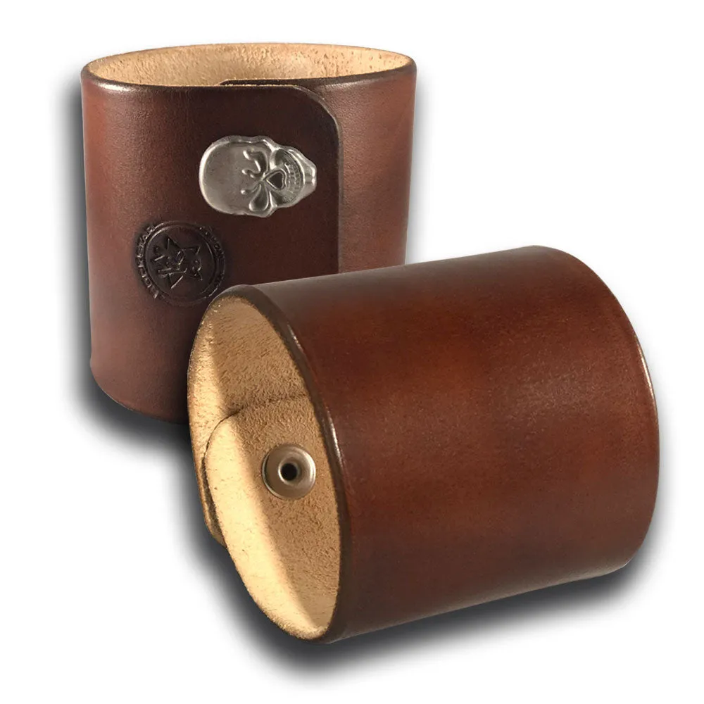 Timber Brown Wide Leather Cuff Wristband with Skull Snaps