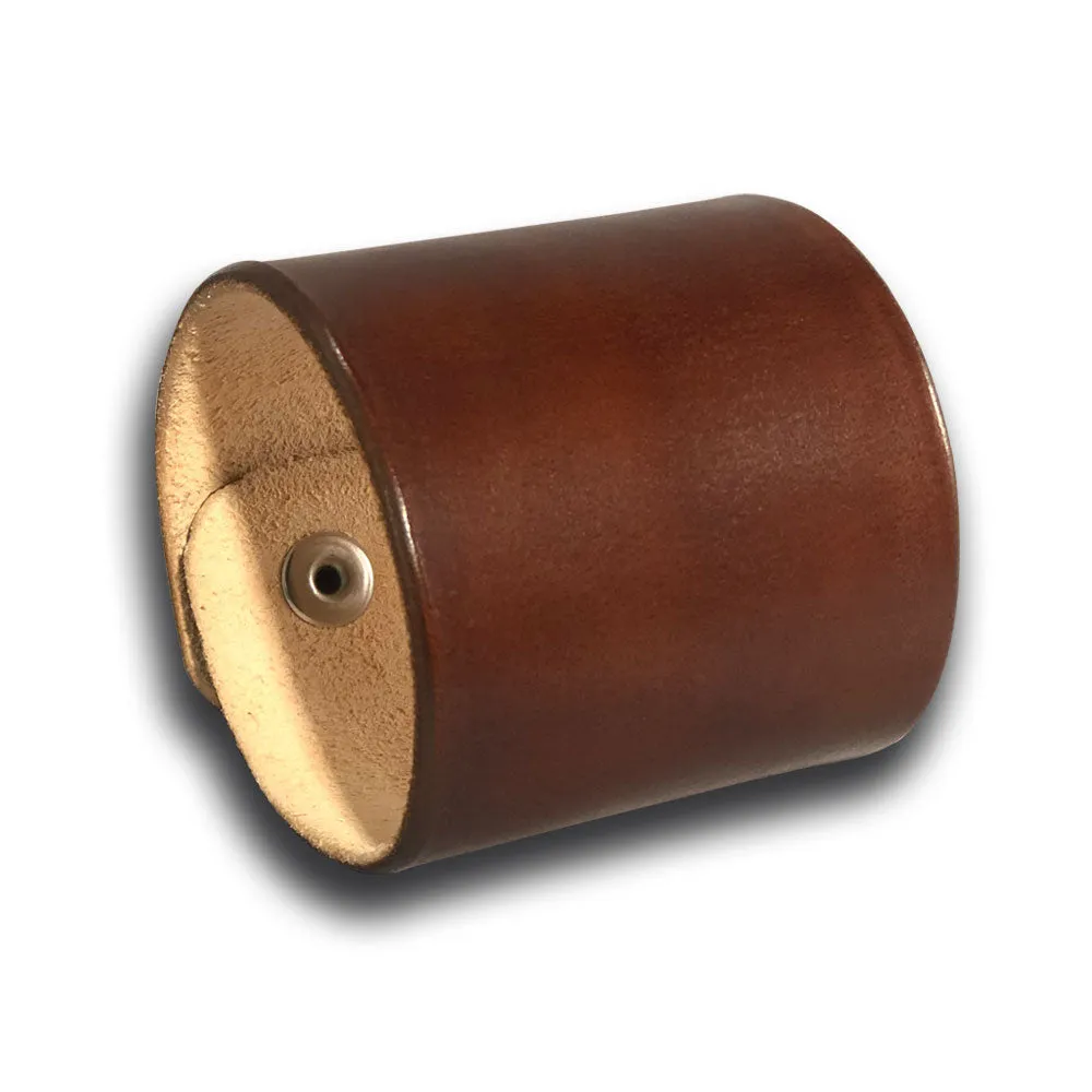 Timber Brown Wide Leather Cuff Wristband with Skull Snaps