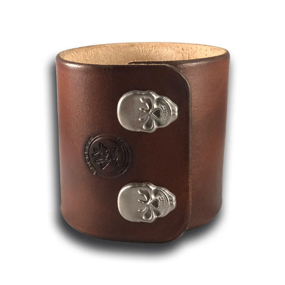 Timber Brown Wide Leather Cuff Wristband with Skull Snaps