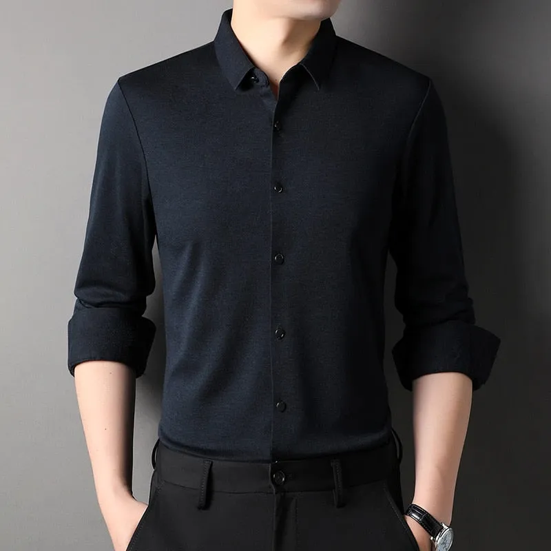 Top Grade Wool 4.7% Traceless Brand Man Fashion Designer Shirts Slim Fit Business Long Sleeve Casual Men Clothing