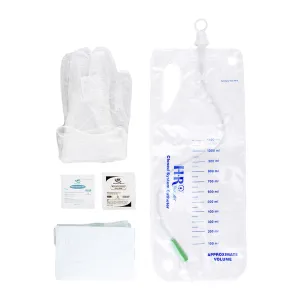 TruCath Closed System Catheter Kit, 14FR. Contains vinyl powder free gloves, underpad, PVP and BZK wipes, 1200ml drainage bag.