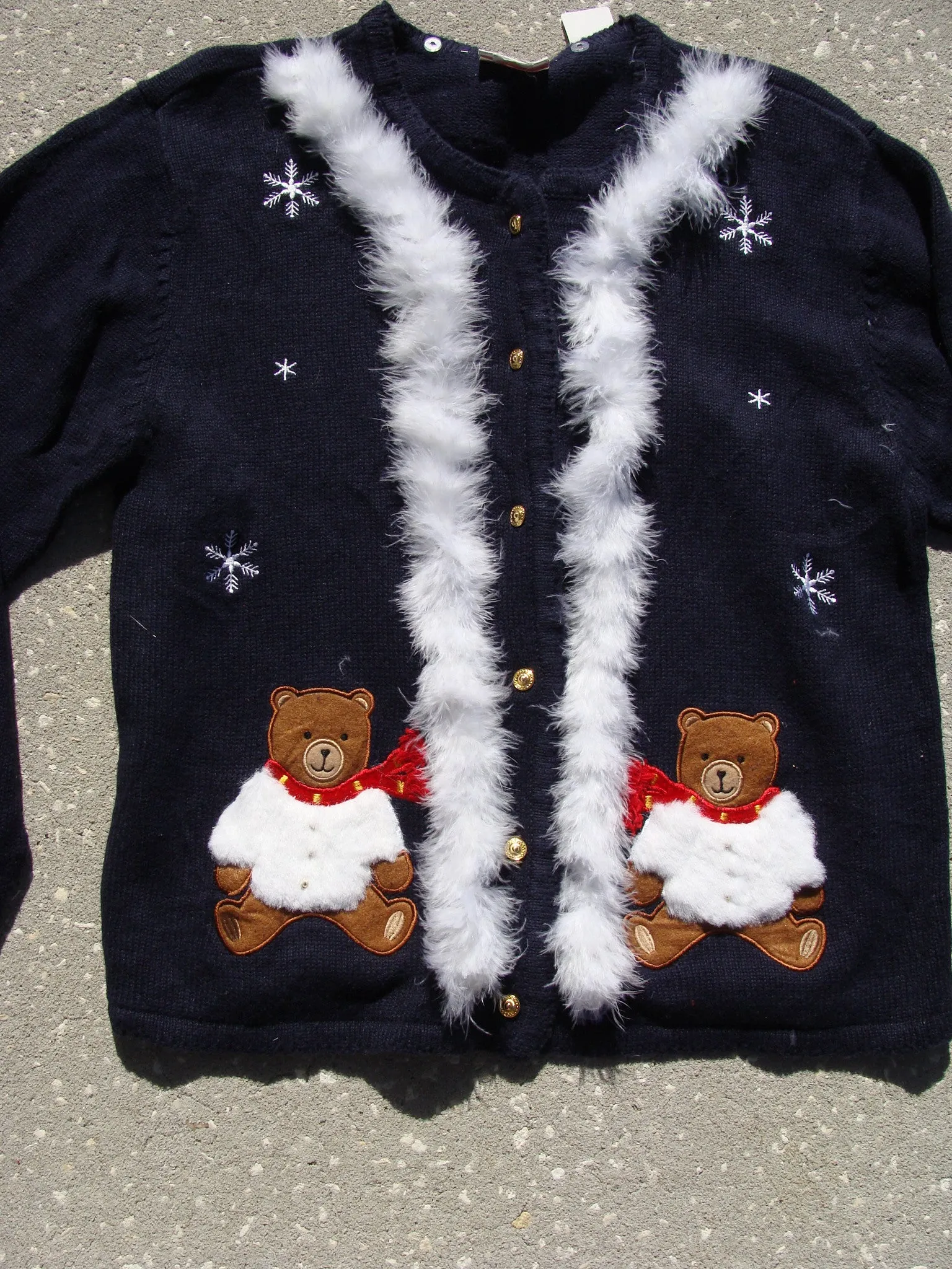 Ugly Christmas Sweater with Cheesy Bears and Snowflakes