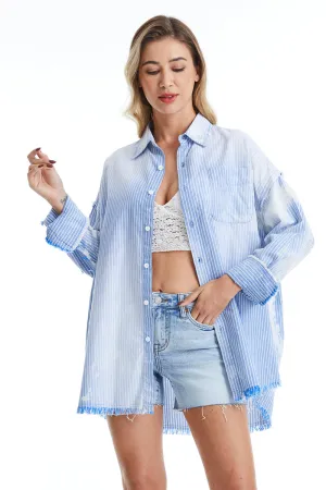 Women'S Ragged Long Sleeve Loose Shirt