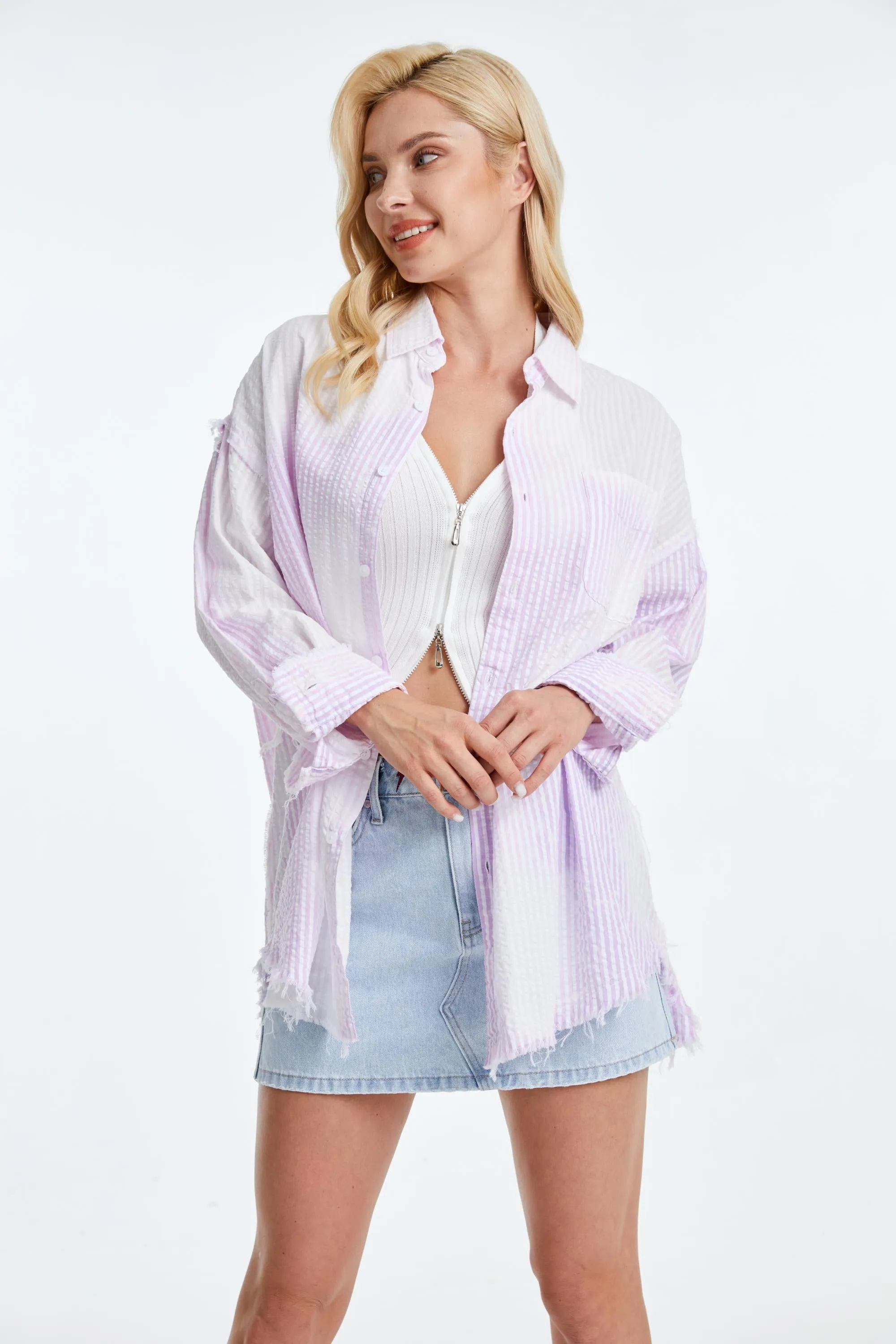 Women'S Ragged Long Sleeve Loose Shirt